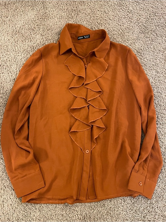 SHEIN Tops - Rust colored Ruffle Front Long Sleeve Shirt